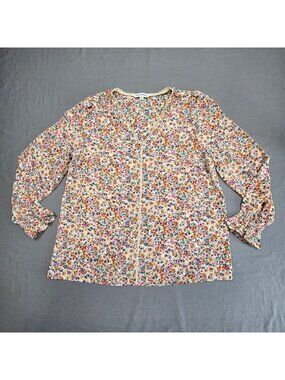 Davi & Dani Boho Medium Floral Long Sleeve Blouse Multicolor Lightweight Top